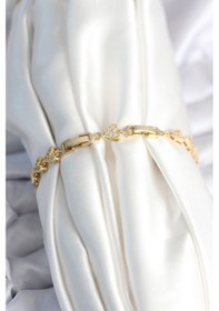 Resim Pirinç Gold Renk Kalp Model Kadın Bileklik - Tj-bb7982 Açık Mor 