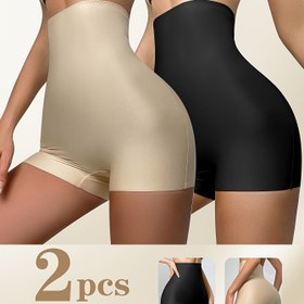 Resim 2 Adet Kadın Yüksek Bel Şekillendirici Şortlar - Karın Kontrolü, Kalça Kaldırıcı, Dikişsiz Zayıflama Yoga ve Spor Şortları, Bej & Siyah, Rahat Bel Eğitmen İç Çamaşırı, Yüksek Bel Şortlar 