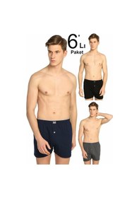 Resim 6 Lı Paket Erkek Penye Boxer Düğmeli Havlu Bel Baksır Pamuk KARIŞIK 