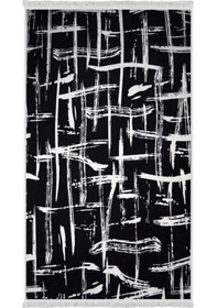 Resim Dijidekor Halı Siyah Cool Tual Yıkanabilir Saçaklı Kesme İnce Yolluk Kilim Salon Halısı Modelleri Çok Renkli 