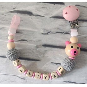Resim Sahi Aksesuar İsimli Emzik Zinciri - Emzik Askısı - Bebek Hediyesi BEZ170 Pudra 