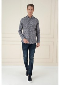 Resim Efor Slim Fit Baskılı %100 Pamuk Spor Mavi Gömlek G 1586 Mavi 