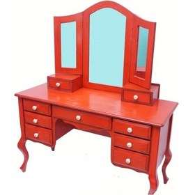 Resim Bengimobilya Makyaj Masa Dresuar 9 Çekmece Ahşap Kayın Lüken Aslan Ayak Kırmız 