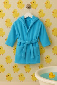 Resim CottonVerse Bebek & Çocuk Kapşonlu Bornoz - %100 Pamuk, Unisex Mavi - Mavi / 3-4 Yaş 