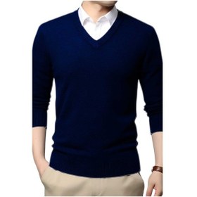Resim Tezzgelsin 3'lü Erkek V Yaka Uzun Kol Triko Tüylenmez Süveter Erkek Slim Fit Süveter Lacivert - Gri - Bordo 
