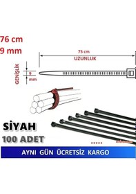 Resim 100 Adet 76Cm X 9Mm Plastik Kelepçe Kablo Bağı Siyah 
