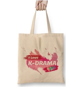 Resim Toyaso I Love Kdrama Kpop Beyaz Bez Çanta Uzun Saplı Alışveriş Çantası Plaj Çantası Beyaz 