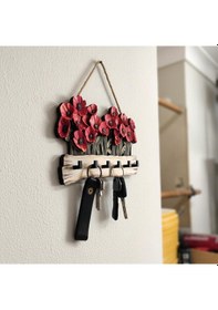 Resim Cajuart Dekoratif Kırmızı Gelincik Çiçek Motifli Katmanlı Askılık Anahtarlık Duvar Dekoru Kırmızı 