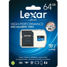 Resim Lexar 64GB microSDXC UHS-I 633X 95mb/sn (Class 10) U1+ SD Adaptor Hafıza Kartı LSDMI64GBBEU633A 