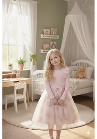 Resim Retro Women Kız Çocuk Çiçekli Toz Pembe Kırmızı Doğum Günü Abiye Günlük Tüllü Prenses Elbise Kırmızı 