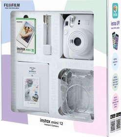 Resim Fujifilm Instax Mini 12 Fotoğraf Makinesi + 10'lu Film + Simli Pleksi Kılıf + Pvc Albüm + Kıskaçlı Resim Standı Beyaz 