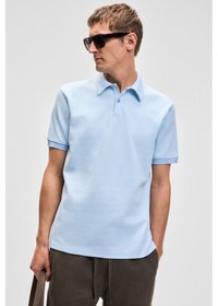 Resim Grimelange LAPORTE Erkek Dokulu Kumaşlı Slim Fit Mavi Polo Yaka T-shirt 