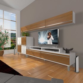 Resim Ekoflex 8 Mdf Krom Ayaklı Tv Ünitesi Tv Sehpası - Beyaz - Ceviz 