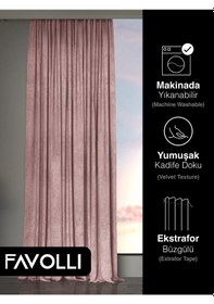 Resim Kadife Dokulu Açık Pembe Ada Fon Perde Ekstrafor Büzgülü Dream Series Açık Pembe 