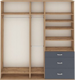 Resim Arges Dolap 9 Raflı 3 Çekmeceli 3 Askılı 220x30x243 Çam-çam/antrasit Atlas Çam/antrasıt 