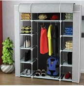 Resim Çift Yandan Raflı Güçlendirilmiş Plastik Profilli Bez Dolap -gri Gri 