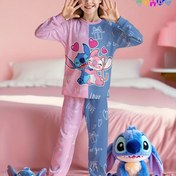 Resim Disney, kız çocukları pijama takımı, Stitch Angel's romantik, yuvarlak yaka uzun kollu ve pantolonlu, alev geciktirici kumaş ev giyimi, günlük kullanım için pijamalar 