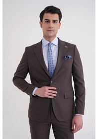 Resim Efor Slim Fit Çift Yırtmaç Sivri Yaka Esnek Kahverengi Klasik Takım Elbise Tk 939 Kahverengi 