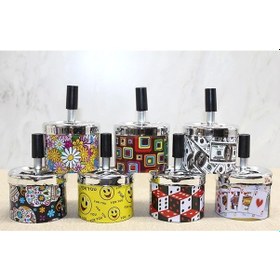 Resim Küçük Boy Metal Renkli Basmalı Küllük Yuvarlak Renkli 