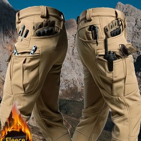 Resim Erkekler için Çok Cepli, Kalın Astarlı Taktiksel Kargo Pantolon - Sonbahar ve Kış Eğitimi, İşe Gidiş-Geliş, Kampçılık İçin Uygun 