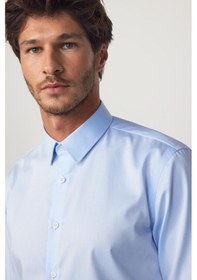 Resim Tudors Slim Fit Non Iron Beyaz Mavi Erkek Gömlek-29754-mavi Mavi 