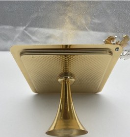 Resim Ayaklı Gold Kare Metal Çay Ve Kahve Servis Sunum Tepsisi 