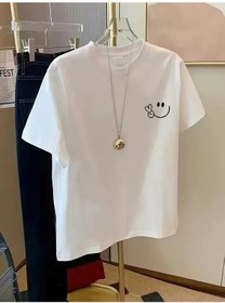 Resim Kadın Gülücük Baskılı Tişort Kısa Kol Bisiklet Yaka Ovarsize T-shirt - Beyaz Beyaz 