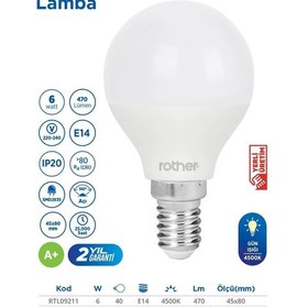 Resim Rtl09211 Rother G45 Led Ampul 6w E14 470 Lümen 4000k Gün Işığı - Enerji Tasarruflu Ampul 