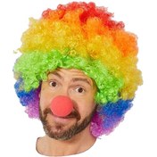 Resim Gökkuşağı Afro Peruk ve Kırmızı Sünger Burun 