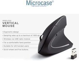 Resim Microcase Pilli Dikey Ergonomik Kablosuz Mouse 800/1200/1600 Dpı 6 Tuşlu - AL5177 