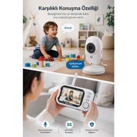 Resim Bebek Kamerası LCD Ekranlı 3.5 Inç Ninni Söyleyen Gece Görüşlü Ağlama Sensörlü Bebek Odası Kamerası 