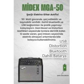 Resim SDT Group Mga-50-Pak Elektro Gitar Amfisi 50 Watt USB Bluetooth Şarjlı 4 Girişli (Mikrofon Kulaklık Stand Kablo) 