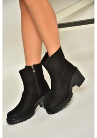 Resim Fox Shoes T726911102 Siyah Süet Kalın Topuklu Kadın Bot Siyah 
