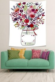 Resim Pelangi Vazodaki Çiçekler Kalpler Leke Tutmaz Kumaş Duvar Örtüsü Duvar Halısı Tapestry PNTR015, 70 x 70 