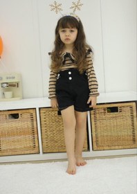 Resim Asortik Kids Kız Çocuk Çizgili Uzun Kollu Bluz + Kot Şort 2'li Set-K018-JLB-078 