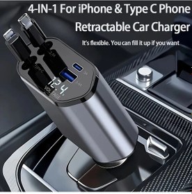 Resim Challenger 66w Hızlı Araba Şarj Cihazı 4ü 1 Arada Geri Çekilebilir Kablo Usb Adaptör Siyah Tip C İphone Uyumlu 