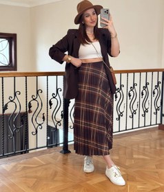 Resim Pliseli Uzun Etek-KAHVERENGİ - STD 