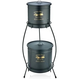 Resim Feyza Design Iki Katlı Siyah Metal Sebze ve Patates Soğan Kovası Sepeti 