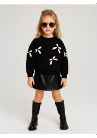 Resim Kız Çocuk Fiyonk Detaylı Sweatshirt-16131 Siyah 