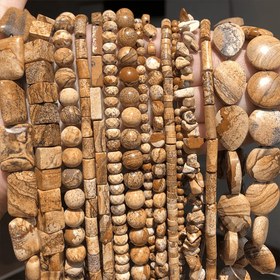 Resim 2D Düz - AAA Doğal Taş Mat Düz Resimli Jasper Düz Yuvarlak Oymalı Küp Taş Dikişli Arayüz Boncuğu Takı Yapımı DIY Bilezik Kolye Küpeşte Malzemesi 