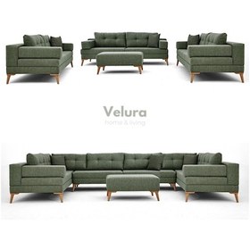 Resim Zeri Modüler Yataklı 3 Adet Üçlü Kanepe & 3'lü Koltuk 3+3+3 - Yeşil - 127 Yeşil 