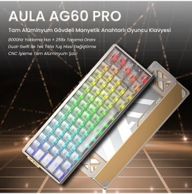 Resim Aula Ag60 Pro Alüminyum Manyetik Klavye Hall Effect Aether Switch 8000hz Rgb Tkl Hot Swap Oyuncu Klavyesi Şeffaf 