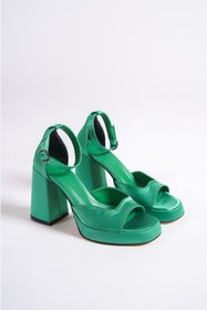 Resim Moda Değirmeni Yeşil Saten Kadın Platform Topuklu Ayakkabı Bg1115-119-0001 