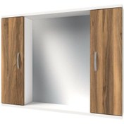 Resim banos Ad4 Metal Kulplu 2 Kapaklı Beyaz Tesbih Mdf 95 Cm Aynalı Banyo Üst Dolabı 