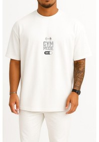 Resim Oversize Gym Mode On Fitness Göğüs Tasarımlı Unisex T-shirt Beyaz 