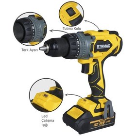Resim RTRMAX RTX3020 Kömürsüz 150 Nm | 2×4 Ah Çift Akü + Hızlı Şarj (X-Lion Plus) Şarjlı Darbeli Matkap 