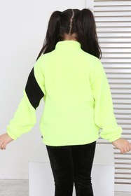 Resim Toontoy Kız Çocuk Dik Yaka Fermuarlı Renk Bloklu Reglan Kol Polar Hırka - Beli Ayarlanabilir Lastikl 