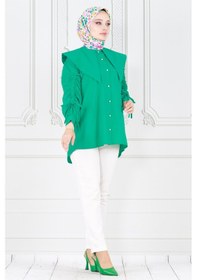 Resim Sevitli Büyük Yaka Kolu Büzgü Detaylı Tunik-benetton Yeşili-3859-benetton Yeşili Yeşil 