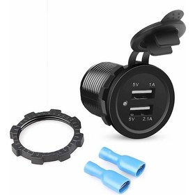 Resim 12V Dual USB Araç Şarj Soketi 5V 1A 2.1A Çift USB Ledli Su Geçirmez Şarj Adaptörü Oto 