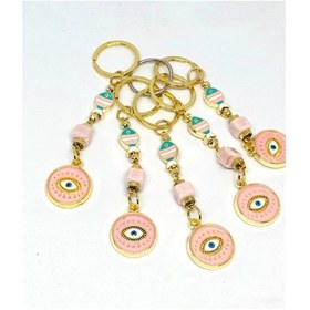 Resim Azrua Pembe Balıklı Metal Nazar Boncuğu Anahtarlık 